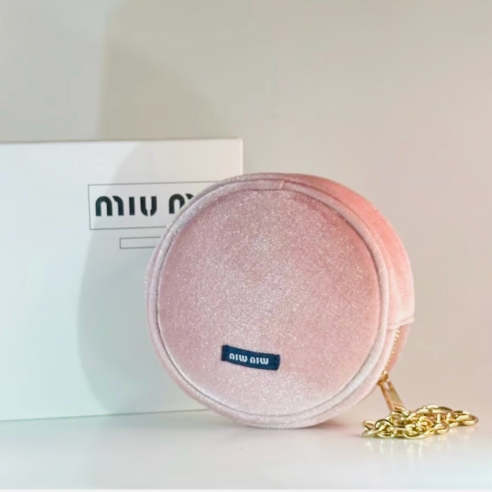 MIU MIU Blush Velvet Coin Pouch with Gold Chain